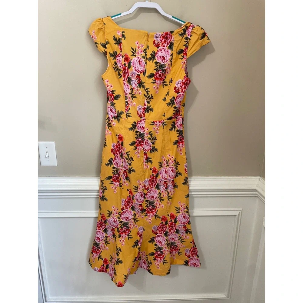 Anthropologie Size M Cecily Flora Midi Dress Garden‎ Party Cottagecore Yellow